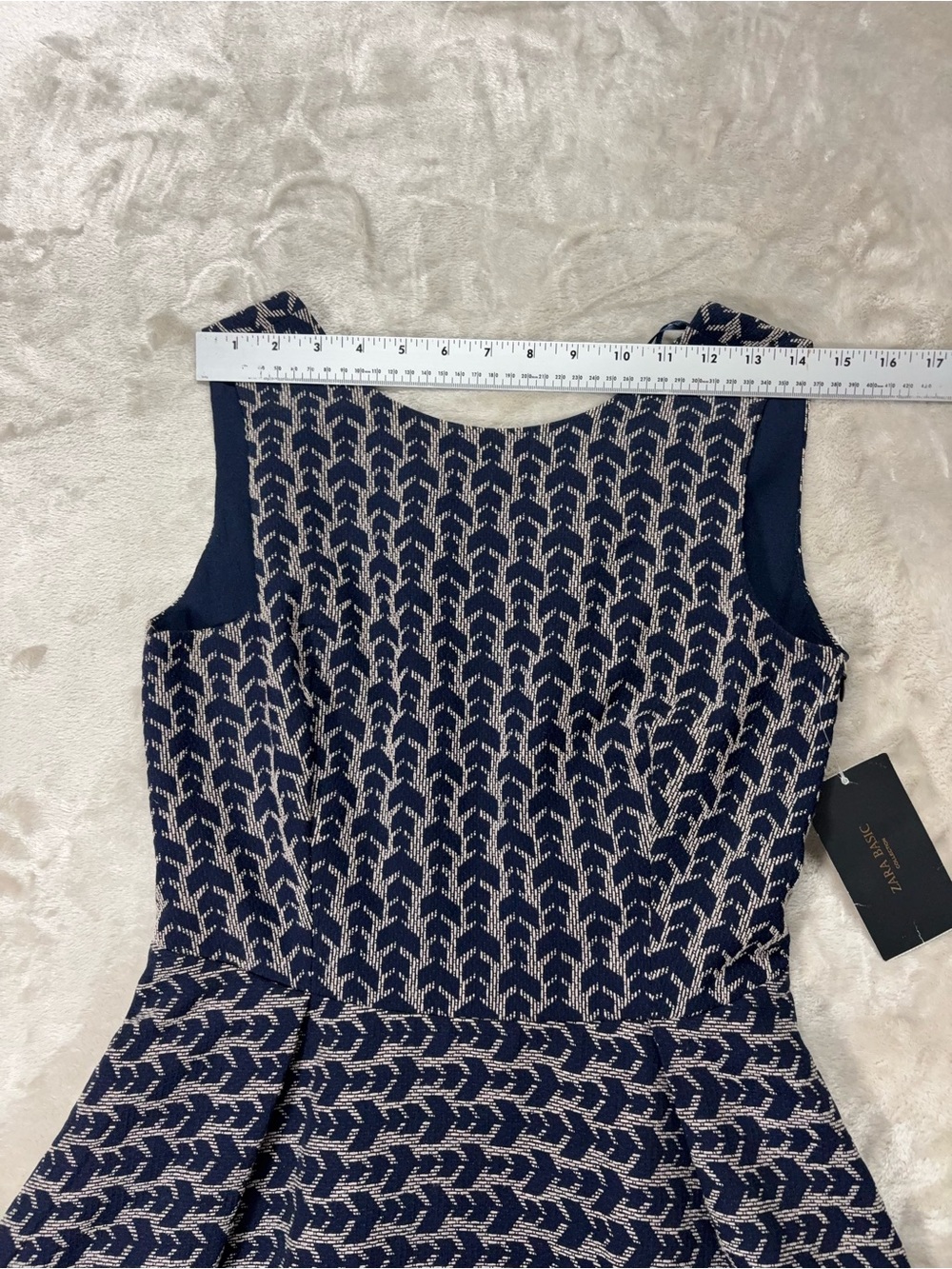 Zara Open Back Cross Strap Fit & Flare Dress NWT Navy Beige M - Picture 8 of 13